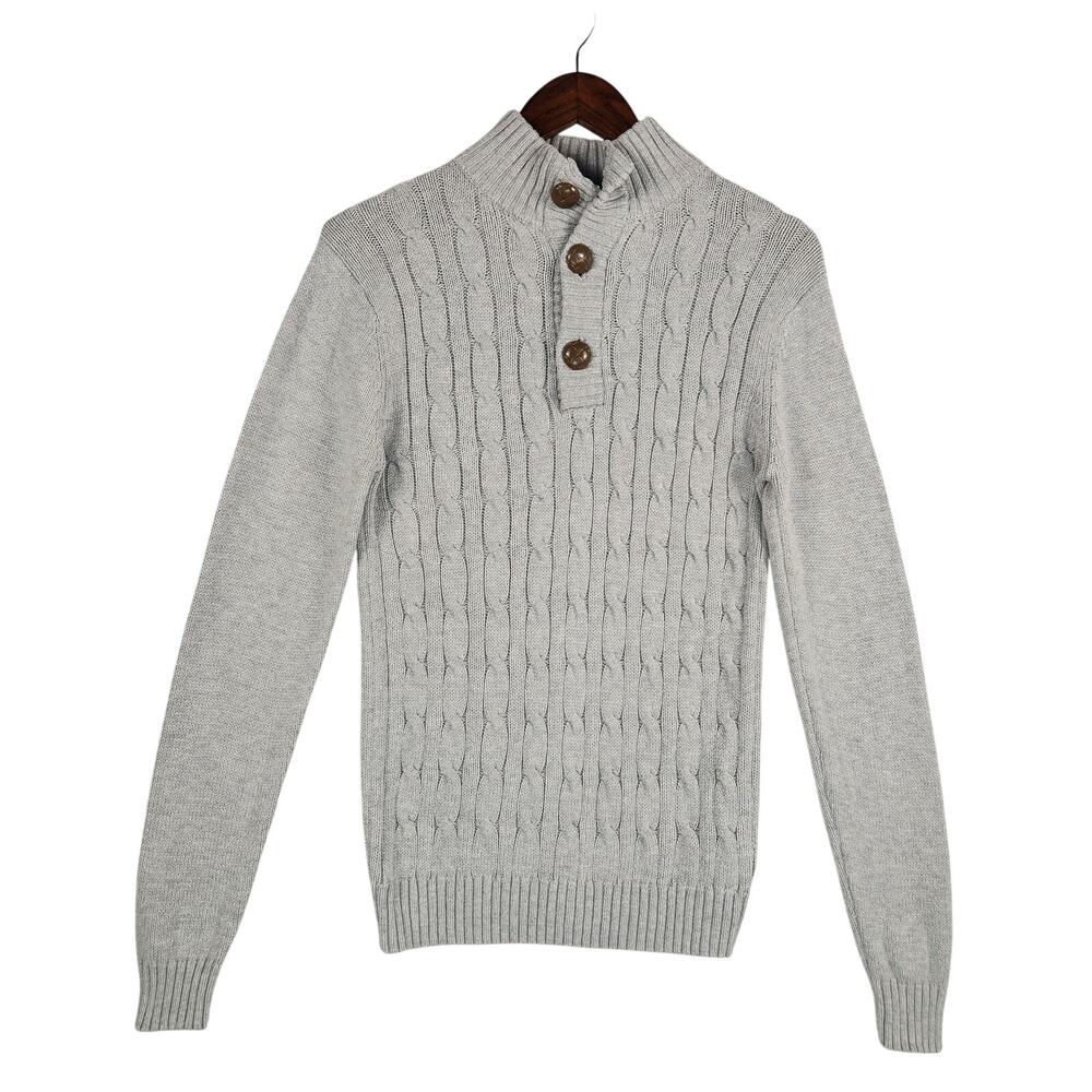 Kian D Mens Sweater Button Cable Knit Gray Size M Long Sleeve Cotton Blend EUC